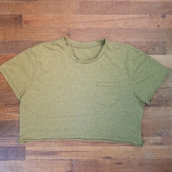 Vintage Single Stitch Blow Out Cropped Tee Pocket Army Green Distressed Thin - Picture 9 of 9